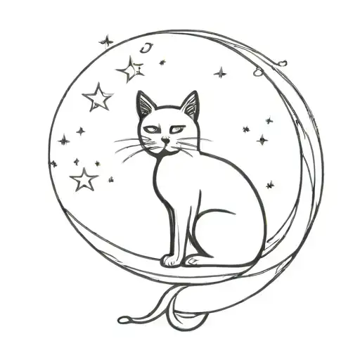 Black Cat Sitting In A Cresent Moon