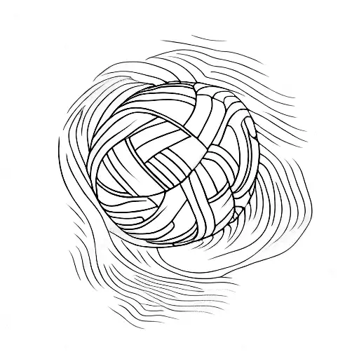 A Minimalist Tattoo Of A Volleyball With Ocean Waves Surrounding It
