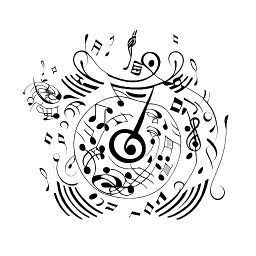 A Delicate Feather Surrounded By Musical Notes