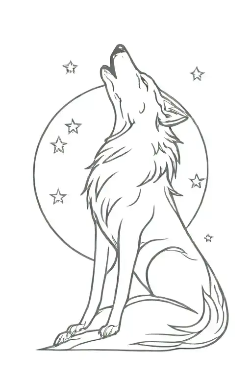 Minimalist Single Line Wolf Howling To The Moon
