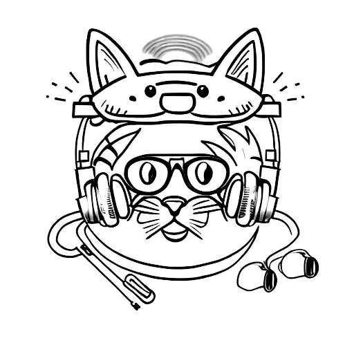 A Minimalist Tattoo Of A Cat Wearing Headphones And Listening To Music
