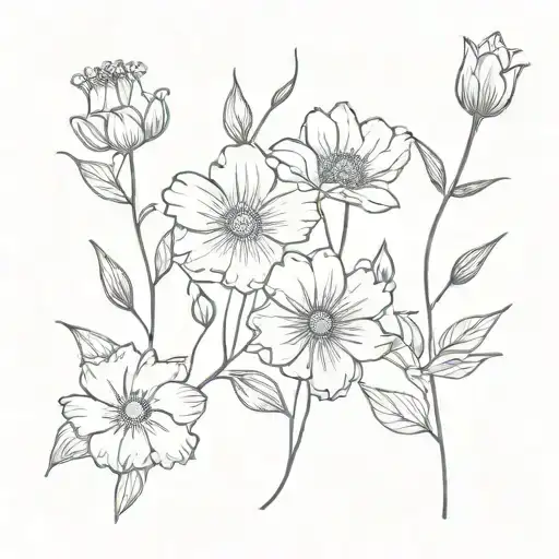Birthflowers June July April Line Art Style