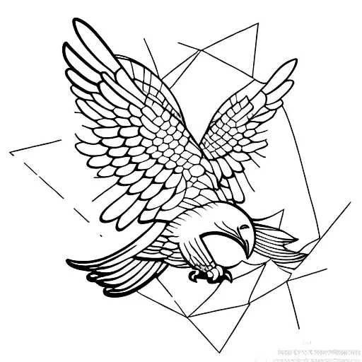 A Minimalist Tattoo Of An Eagle Soaring Over A Beach With A Golden Ratio Sun