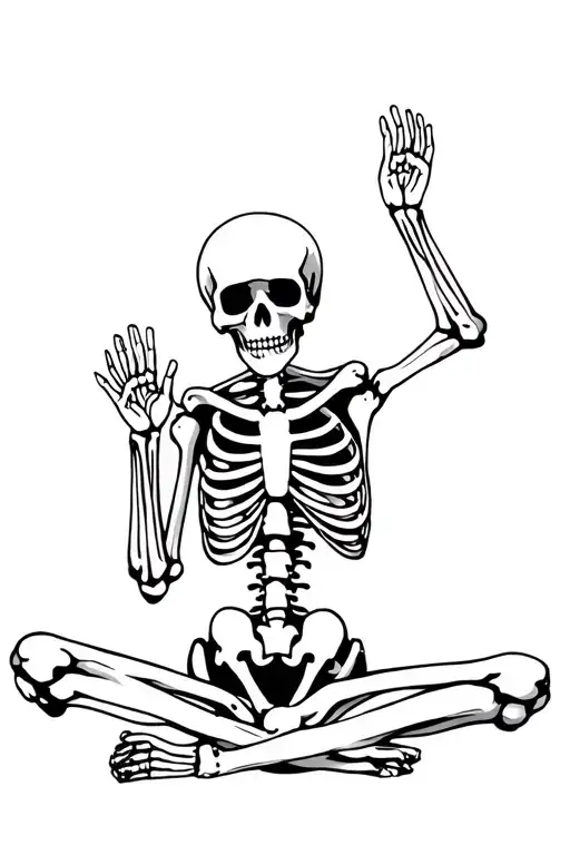 Skelleton Sitting Cross Legged With Its Hands Up Black