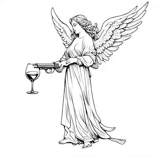 Angel With Glass Of Wine And A Gun