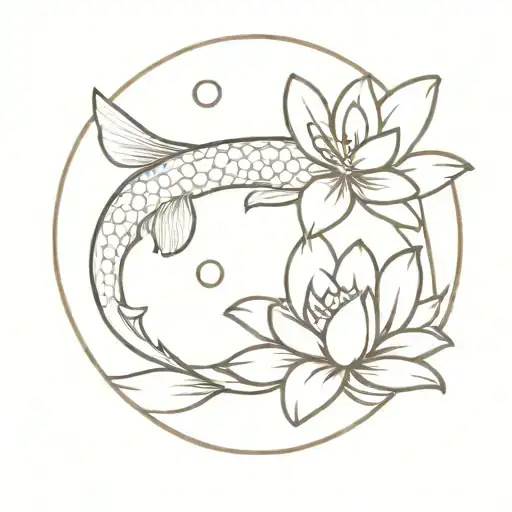 Koi Fish And Lotus Flower