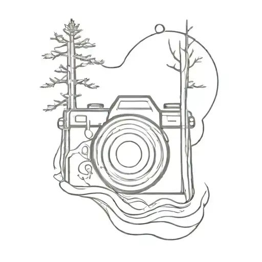 Generate A Camera With Water Flowing Out Of The Lens And Forest Around It
