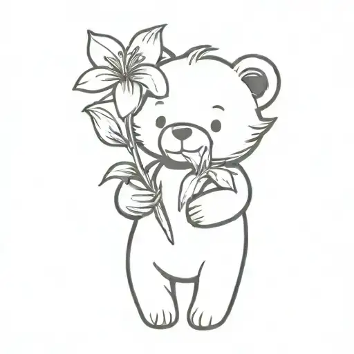 Teddy Bear Holding A Lily Flower