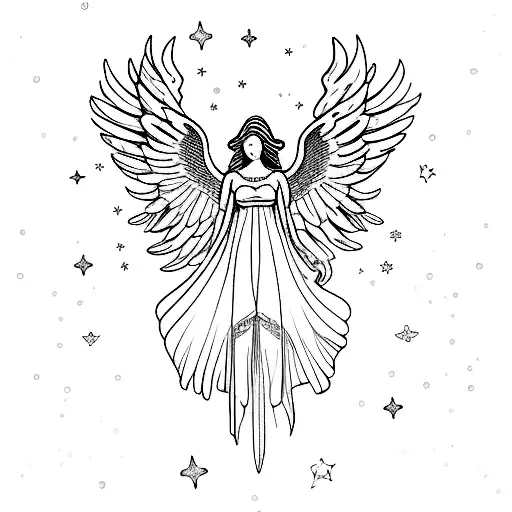 A Majestic Angel With Wings Made Of Water And Surrounded By A Halo Of Stars