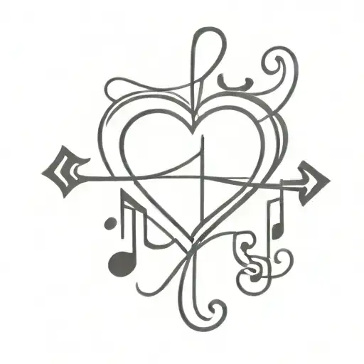 A Cross With 3 Hearts And Music Notes