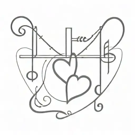 A Cross Surrounded By 3 Hearts And Music Notes