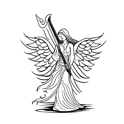 Woman Angel With The Flaming Sword