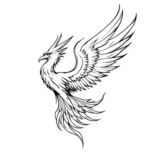 Phoenix With Spread Wings With Fire Elements