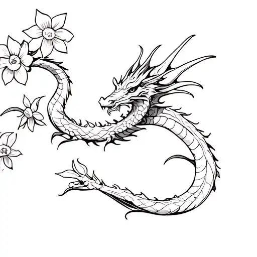 Dragon Flying With Daffodils