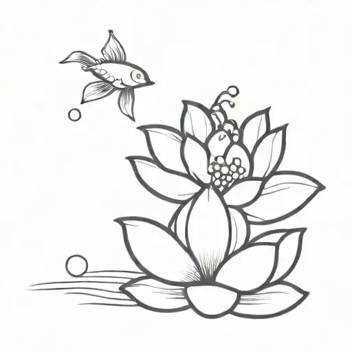 A Lotus With Koi Fish Swimming