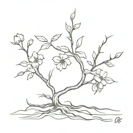 Fine Line Roots Growing Into Flowers In One Line