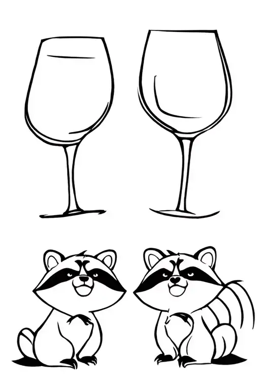 2 Cartoon Raccoons Cheers With 2 Wine Glass