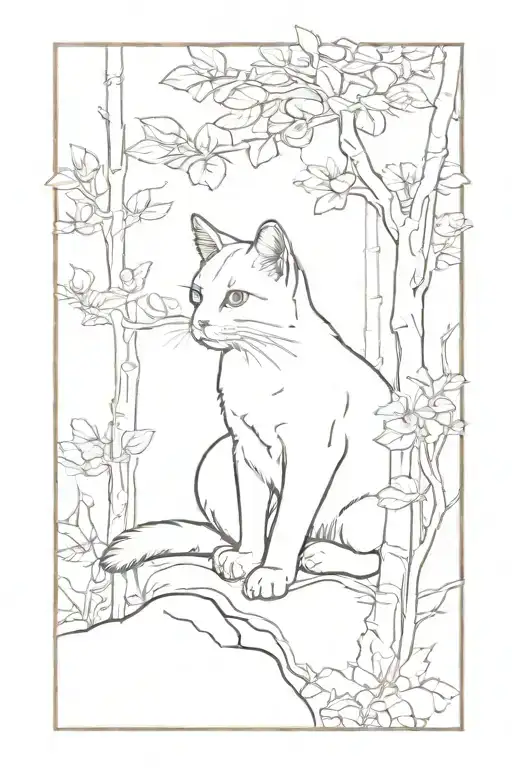 Realistic Cat Sitting In The Forest Surrounded By Realistic Chantarelles