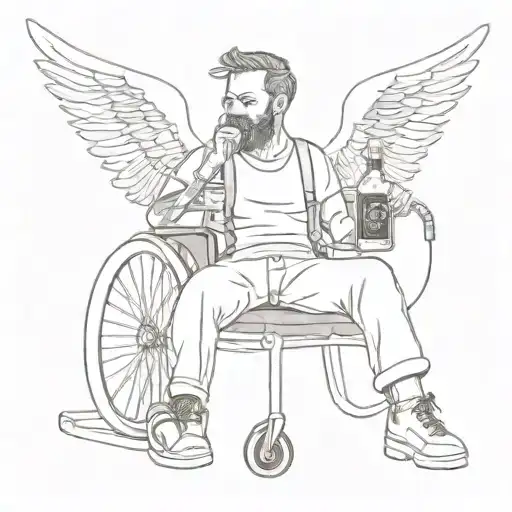 An Angel Sitting In A Wheelchair Holding A Jack Daniels And Coca Cola With Fluffy Socks On