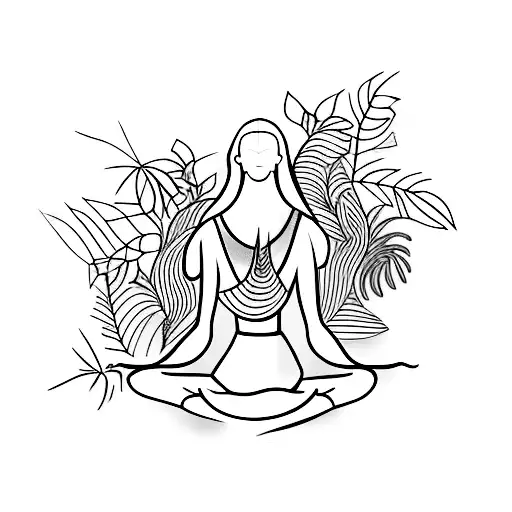 A Woman Meditating Under A Waterfall Surrounded By Nature