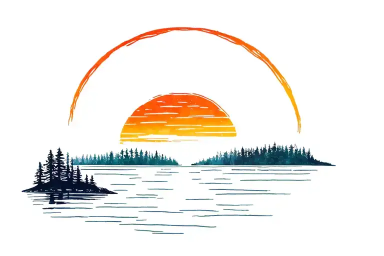 Trees Colors Sunset Over Lake