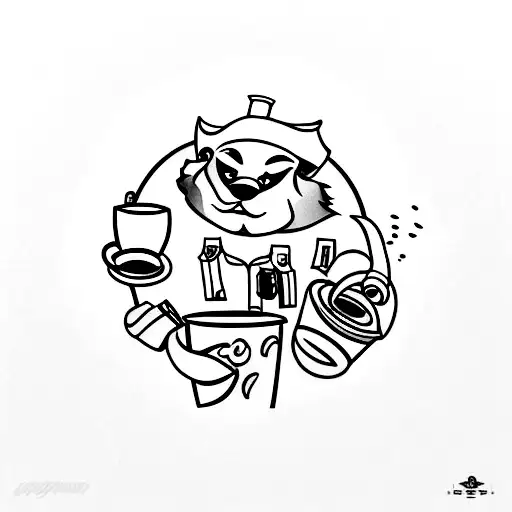 A Minimalist Tattoo Of A Police Car Driving Towards A Coffee Cup