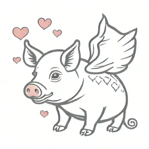 Mini Pig With Hearts As Points And Fairywings