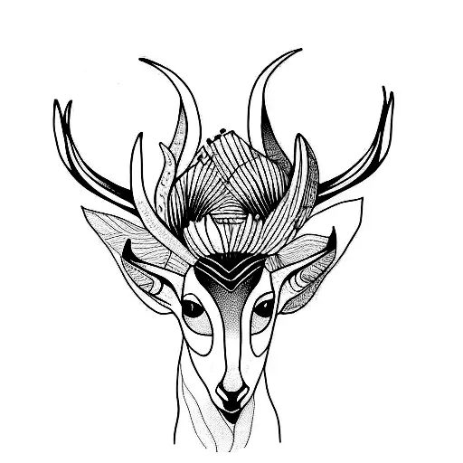 Fine Line Minimalist Feminine Tattoo Of Springbok With Flowers