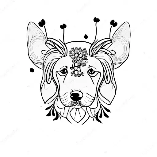 A Minimalist Tattoo Of A Dog With Flowers In Its Fur