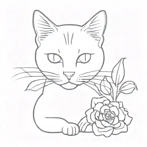 Outline Of A Cat With Carnation Flowers Growing Behind It
