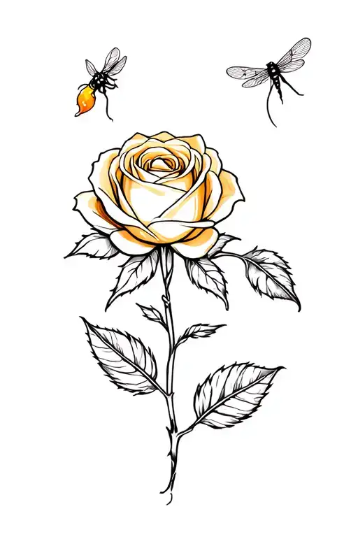 Rose And Honey Suckle With A Firefly