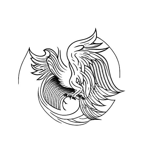 A Minimalist Tattoo Of A Phoenix Rising From The Mountains