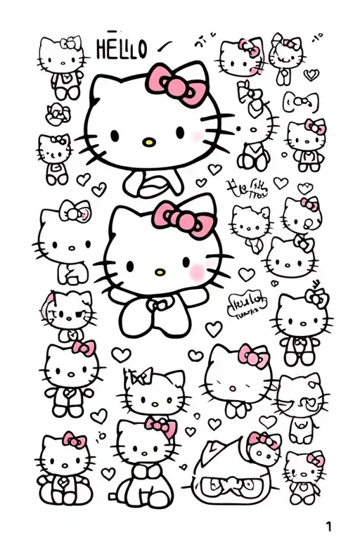 Many Hello Kitties In Different Types And Hello Kitty Attributes And Kuromi