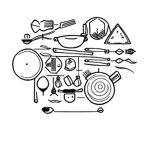A Minimalist Tattoo Of A Harry Potter Book Surrounded By Cooking Utensils