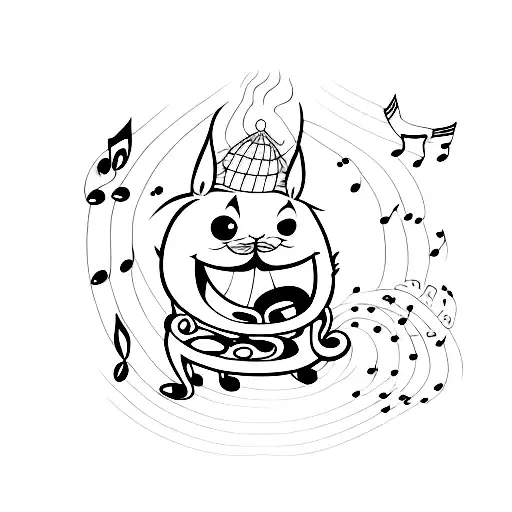 A Cartoon Character Writing Poetry With A Background Of Musical Staves