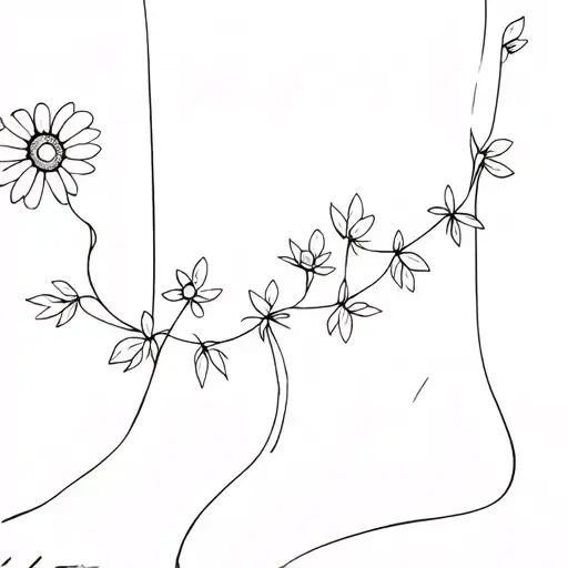 Daisy Chain Ankle Tattoo With Small Leaves In Between The Daisies