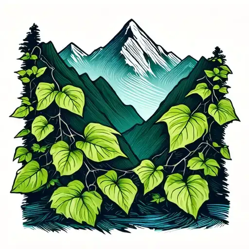 Mountain Range And Pothos Vine