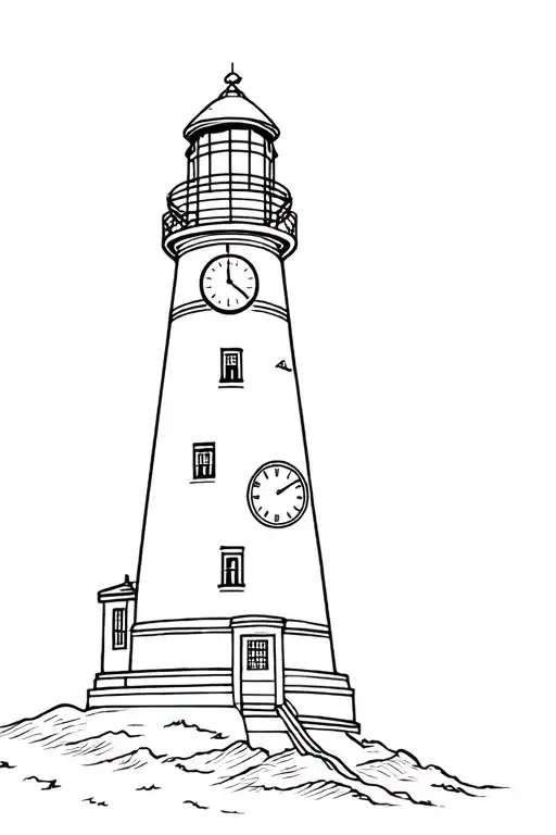 Lighthouse With Clock And Map Outline