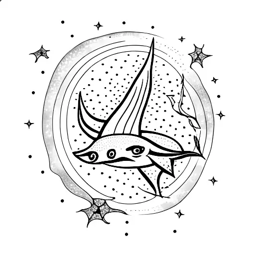 A Stingray Gliding Through The Ocean With A Starry Night Sky Background