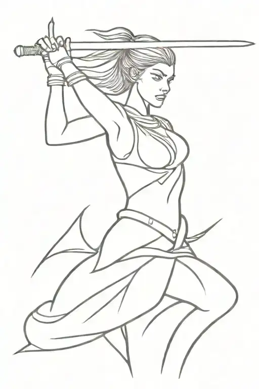 Women Warrior Wielding A Sword