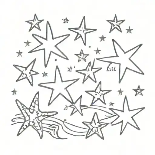 Celestial Ocean Starfish Stars Glitter Line Drawing