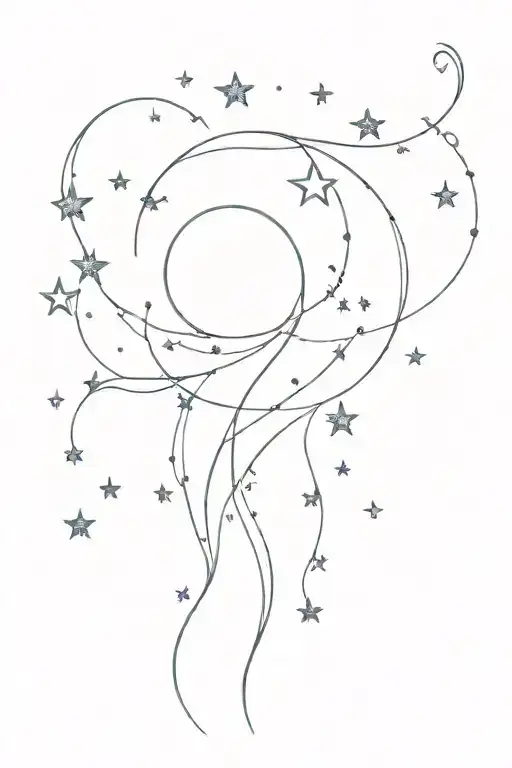 Celestial Ocean Themed Girly Glitter Line Drawing