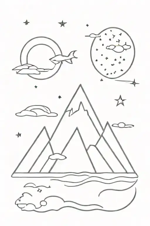 Celestial Ocean Themed Line Drawing