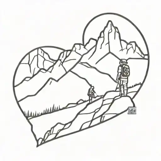 Small Heart With Mountain And Hiker Standing