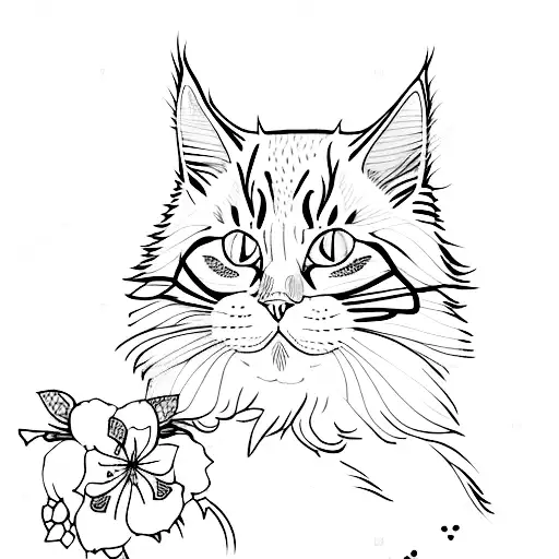 Maine Coon Cat With Cherry Blossom In The Background