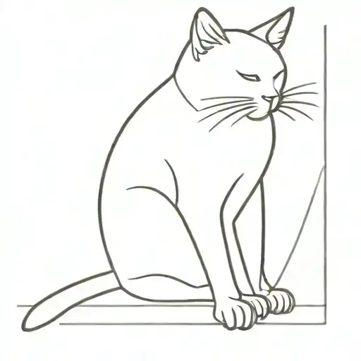 One Line Cat Sitting Alone