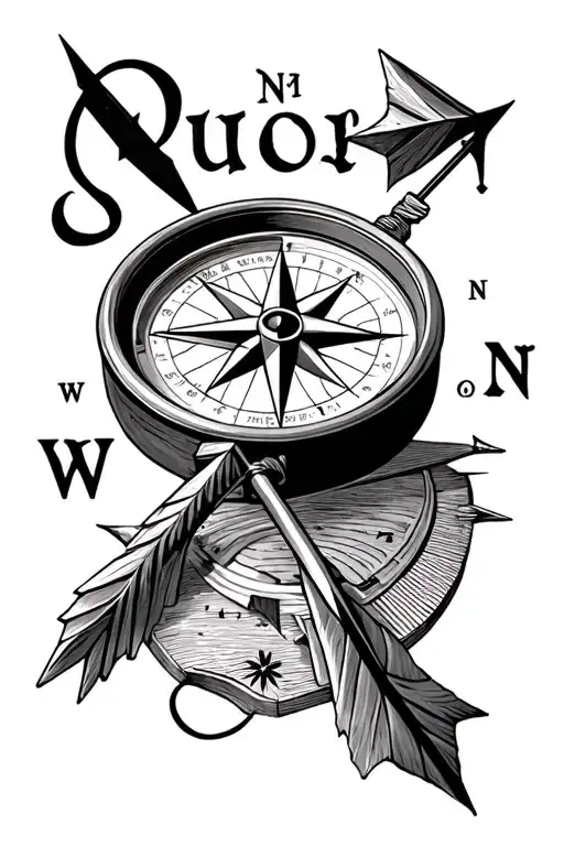 Wind Rose On A Navigation Compass Transpersed By An Arrow