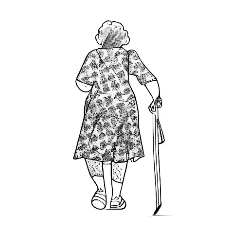 A Woman Walking With A Cane In The Dark