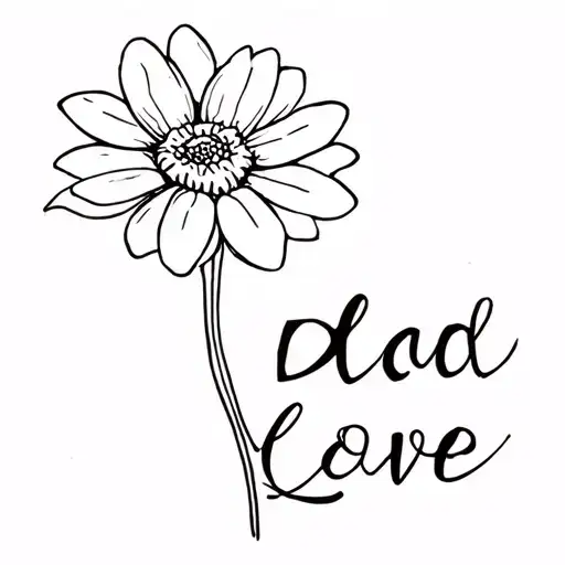 Flower Fine Line Tattoo With Petals Shaped Like Words Dad And Love
