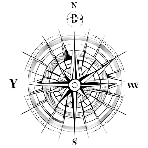 A Minimalist Tattoo Of A Compass Surrounded By Iconic Architectural Landmarks